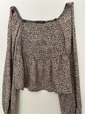 Hesperus Smocked Peplum Leopard Print Top - Beige & Black